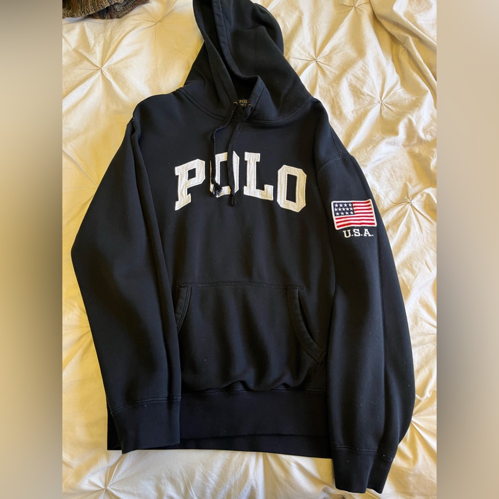 Polo by Ralph Lauren Black Hoodie with USA Flag Patch
